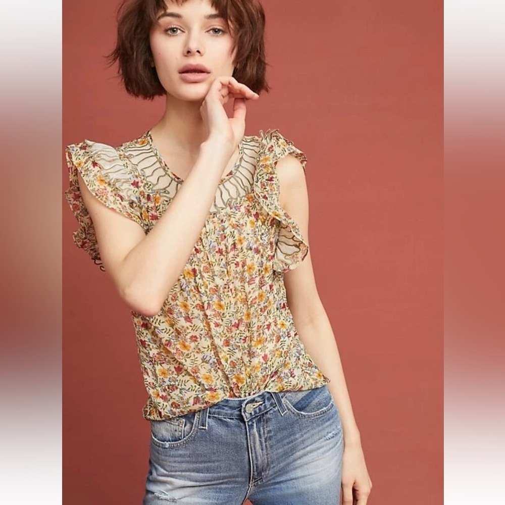 RANNA GILL Anthropologie Delancey Floral Blouse (S)